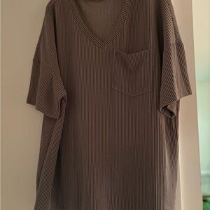 Brown V-Neck Ribbed T-Shirt